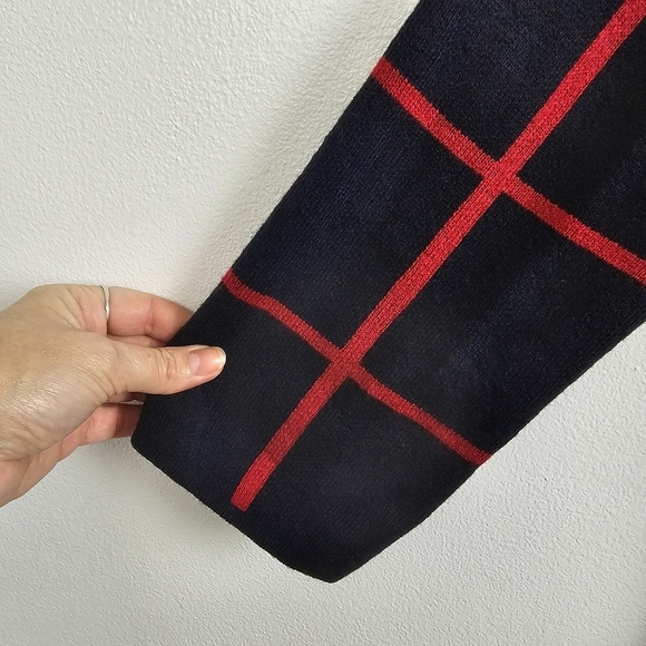 Anne Klein Black & Red Windowpane Open Front Sweater NWT - Picture 6 of 8